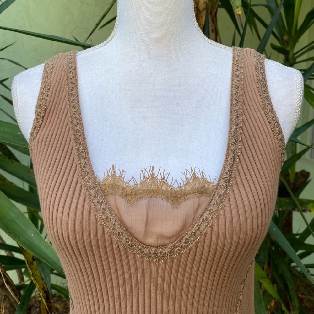 Kenar Boho Camel ribbed lace Tank